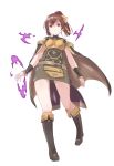  1girl boots breastplate brown_eyes brown_hair cape closed_mouth delthea_(fire_emblem) dress fire_emblem fire_emblem_echoes:_shadows_of_valentia full_body highres long_hair ponytail ruis_bacon short_dress simple_background solo white_background 