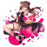  .live 1girl alternate_costume alternate_hairstyle armpits breasts brown_hair commentary_request full_body gyuunyuu_bin hair_ribbon looking_at_viewer medium_breasts microphone navel open_mouth ponytail red_eyes ribbon sleeveless solo transparent_background virtual_youtuber yaezawa_natori 