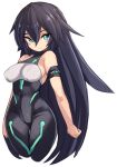  1girl aqua_eyes black_hair bodysuit breasts covered_navel gundam gundam_build_divers gundam_build_divers_re:rise hand_on_own_thigh head_tilt karukan_(monjya) long_hair looking_at_viewer may_(gundam_build_divers_re:rise) medium_breasts solo very_long_hair white_background 