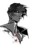  1boy closed_mouth face greyscale highres male_focus monochrome red_eyes shaded_face simple_background sketch solo spot_color the_king_of_fighters upper_body white_background yagami_iori yusan_(chuckzenkai) 