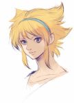  1girl blonde_hair blue_eyes breath_of_fire breath_of_fire_i closed_mouth hairband highres kannoaki looking_at_viewer nina_(breath_of_fire_i) portrait short_hair simple_background solo white_background 