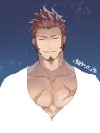  1boy 47 brown_hair chest cleavage_cutout closed_eyes cropped_torso facial_hair fate/grand_order fate_(series) goatee male_focus muscle napoleon_bonaparte_(fate/grand_order) night night_sky pectorals scar sideburns sky smile solo star_(sky) starry_sky v-neck 