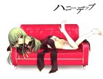  c.c. cc code_geass couch detached_sleeves green_hair long_hair lying mizunomoto thigh-highs thigh_boots thighhighs 