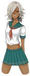  dark_skin eyelashes ganguro lips midriff navel school_uniform white_hair 