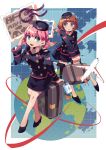  airline ascot bf&#039;s_ok_farm bf._(sogogiching) blue_eyes brown_hair green_eyes original pink_hair plane stewardess suitcase 