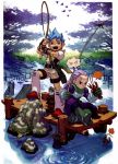  blue_eyes blue_hair breath_of_fire breath_of_fire_iii fishing fishing_rod nature pink_hair red_eyes ryu_iii ryuu_(breath_of_fire_iii) sitting teepo water yoshikawa_tatsuya 