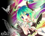  butterfly colorful detached_sleeves hatsune_miku kamiya_yuu long_hair microphone microphone_stand multicolored_hair nail_polish necktie thigh-highs thighhighs twintails very_long_hair vocaloid 