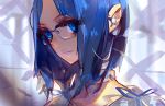  blue_hair earpiece glasses original panamaman ribbon smile 