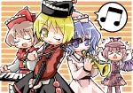  chibi hat herada_mitsuru hole_of_yago instrument keyboard_(instrument) lowres lunasa_prismriver lyrica_prismriver merlin_prismriver musical_note mystia_lorelei oekaki touhou trumpet violin wings wink 