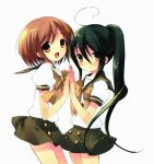  black_hair brown_hair hand_holding holding_hands itou_noiji long_hair ponytail school_uniform serafuku shakugan_no_shana shana short_hair yoshida_kazumi 