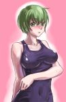  green_eyes green_hair kawa_akira large_breasts one-piece_swimsuit school_swimsuit short_hair swimsuit taepro 