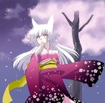  fox_ears japanese_clothes kimono mattaku_mosuke original white_hair yellow_eyes 