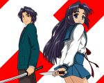  asakura_ryouko dual_persona genderswap knife school_uniform suzumiya_haruhi_no_yuuutsu sword weapon 