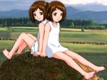  brown_eyes brown_hair feet figure17 figure_17 shiina_hikaru shiina_tsubasa short_hair siblings twins wallpaper 
