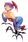  bat bats blue_legwear capcom detached_sleeves flat_chest go_robots head_wings headwings lilith_aensland pantyhose print_pantyhose purple_hair red_eyes short_hair vampire_(game) 