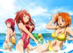  beach bikini mai_hime ocean redhead sparkle sugiura_midori sun swimsuit tokiha_mai water_gun yuuki_nao 