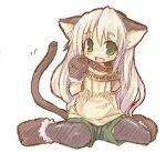  animal_ears collar green_eyes long_hair lowres paws tail thigh-highs thighhighs 