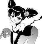  aoyama_reo baku bare_shoulders bent_over choker demon_tail earrings elbow_gloves flat_chest flower gloves hair_flower hair_ornament jewelry kuromi kurumi_nui leotard lowres monochrome nikopondo onegai_my_melody pantyhose short_twintails stockings tail thigh-highs twintails 