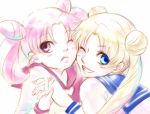  bishoujo_senshi_sailor_moon blonde_hair blue_eyes chibi_usa lowres mother_and_daughter multiple_girls pink_eyes pink_hair saemon_(isago_kazura) school_uniform tsukino_usagi wink 