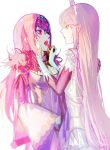  2girls applying_makeup character_request daeraeband dress fate/grand_order fate_(series) feather_trim gloves hand_on_another&#039;s_face lipstick_tube long_hair multiple_girls purple_dress red_eyes scathach_(fate)_(all) scathach_skadi_(fate/grand_order) tiara very_long_hair wide_sleeves yellow_eyes 