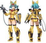  1girl airbrush blue_hair character_sheet gundam gundam_build_divers gundam_build_divers_re:rise holding looking_to_the_side mecha_musume mechanical_ears nami_(gundam_build_divers) nanase_nanami_(gundam_build_divers) official_art short_hair thigh-highs transparent_background 
