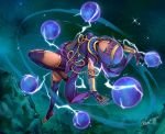  bob_cut bracer circlet crystal_ball dark_skin egyptian egyptian_clothes energy_ball fingerless_gloves gloves kujou_non menat navel_cutout night night_sky outdoors purple_hair shawl sky star_(sky) starry_sky stirrup_legwear street_fighter street_fighter_v toeless_legwear tree usekh_collar 