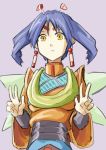  1girl android ankle_boots black_gloves blue_hair blush boots breasts character_name concept_art earrings expressions eyebrows_visible_through_hair facial_mark fingerless_gloves forehead_mark full_body gloves grandia grandia_ii heart jewelry long_sleeves looking_at_viewer medium_breasts miniskirt multiple_views official_art orange_eyes pale_skin pantyhose photoshop_(medium) purple_hair scan skirt solo standing tio_(grandia) twintails violet_eyes white_legwear wide_sleeves wings yellow_eyes 