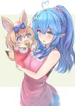  +_+ 2girls ahoge animal_ears apron baby bangs blue_bow blue_hair blue_skirt blush bow breasts brown_hair elf enumiyan eyebrows_visible_through_hair flower fox_ears fox_girl fox_tail hair_between_eyes hair_bow hair_flower hair_ornament heart_ahoge highres holding_baby hololive large_breasts long_hair miniskirt mother_and_daughter multicolored_hair multiple_girls nose_blush omaru_polka pacifier pink_apron pointy_ears ponytail reaching_out shirt skirt sleeveless sleeveless_shirt smile streaked_hair tail violet_eyes virtual_youtuber white_shirt yellow_eyes younger yukihana_lamy 