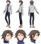  1boy brown_hair character_sheet gundam gundam_build_divers gundam_build_divers_re:rise highres looking_at_viewer looking_down looking_to_the_side multiple_views official_art open_mouth shidou_masaki transparent_background violet_eyes 