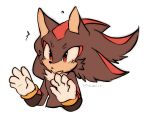  1boy animal_ears artist_name black_hair blush commentary cropped_torso english_commentary flying_sweatdrops furry gloves hands_up heart male_focus multicolored_hair parted_lips red_eyes redhead shadow_the_hedgehog signature simple_background sketch solo sonic_the_hedgehog spacecolonie teeth two-tone_hair upper_body white_background white_gloves 