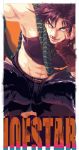  1boy abs absurdres bare_shoulders brown_hair fingerless_gloves fujisee gloves green_eyes highres jojo_no_kimyou_na_bouken joseph_joestar_(young) leather looking_at_viewer male_focus midriff muscle scarf shirtless sleeveless smile solo thighs tight younger 