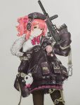  1girl absurdres candy food fur_trim girls_frontline gun h&amp;k_mp7 highres lave2600 lollipop mp7_(girls_frontline) redhead side_ponytail solo submachine_gun traditional_media weapon yellow_eyes 