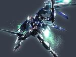  00_raiser boshi_(13922461099) commentary dual_wielding flying gundam gundam_00 holding light_particles mecha mechanical_wings no_humans shiny solo sword v-fin weapon wings 