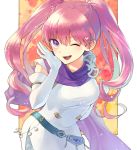 1girl dress eyebrows_visible_through_hair fire_emblem fire_emblem:_the_blazing_blade gloves long_hair one_eye_closed open_mouth pink_hair serra_(fire_emblem) solo twintails upper_body violet_eyes white_gloves youheiogm 