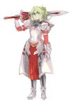  &gt;:( 1girl absurdres armor armored_boots armored_dress bangs blonde_hair boots braid breastplate closed_mouth commentary_request fate/apocrypha fate_(series) full_body gauntlets greaves green_eyes hand_up highres holding holding_sword holding_weapon long_hair looking_at_viewer marushi mordred_(fate) mordred_(fate)_(all) over_shoulder partial_commentary pauldrons ponytail shoulder_armor simple_background solo standing sword sword_over_shoulder weapon weapon_over_shoulder white_background 