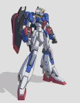  clenched_hands commentary green_eyes grey_background gundam highres looking_ahead mecha no_humans r-4_(area_d366) shadow solo standing v-fin zeta_gundam zeta_gundam_(mobile_suit) 