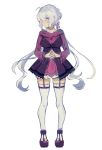  1girl aisutabetao eyebrows_visible_through_hair full_body hands_together highres long_hair looking_at_viewer pout senki_zesshou_symphogear simple_background solo tachi-e thigh-highs violet_eyes white_background white_hair yukine_chris 