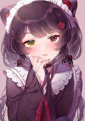  1girl absurdres animal_ears bangs commentary_request eyebrows_visible_through_hair heterochromia highres huge_filesize inui_toko long_hair looking_at_viewer maid_headdress nijisanji shiguri solo virtual_youtuber wa_maid 