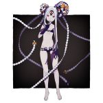  1girl abigail_williams_(fate/grand_order) abigail_williams_(swimsuit_foreigner)_(fate) bangs bare_shoulders barefoot bikini black_bikini black_bow bow breasts closed_mouth collarbone dou_(mame_eee) double_bun fate/grand_order fate_(series) forehead full_body highres keyhole legs long_hair multiple_bows navel orange_bow parted_bangs red_eyes sidelocks small_breasts swimsuit thighs third_eye very_long_hair white_hair white_skin 