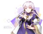  1girl closed_mouth dated dress fire_emblem fire_emblem:_three_houses hair_ornament kimita_(kiokunoumi) long_hair long_sleeves lysithea_von_ordelia pink_eyes solo twitter_username white_hair 