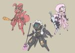  advance_of_zeta animal_ears blue_eyes broom carrot chibi commentary dame_ningen_(paipaipaaipapai) floating gundam highres holding holding_broom holding_syringe maid_headdress mecha no_humans rabbit_ears syringe tr-6_woundwort v-fin 