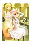  2boys 3girls absurdres animal_ears bangs blonde_hair blush bouquet bridal_veil brown_eyes brown_hair closed_mouth craft_lawrence dog dress elbow_gloves elsa_schtingheim enekk fang fang_out flower gloves hair_between_eyes hiding highres holding holding_bouquet holo indoors koume_keito long_dress long_hair looking_at_viewer multiple_boys multiple_girls nora_arento official_art red_eyes scan shiny shiny_hair sleeveless sleeveless_dress smile tail tote_col veil wedding_dress white_dress white_flower white_gloves wolf_ears wolf_girl wolf_tail 