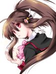  1girl artist_name brown_hair commentary_request cropped_torso dated little_busters!! long_hair natsume_rin ponytail red_eyes school_uniform scp simple_background solo upper_body white_background 