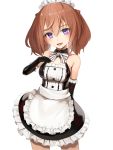  1girl absurdres alice_gear_aegis breasts brown_hair elbow_gloves gloves highres kimikage_yui looking_at_viewer maid medium_breasts medium_hair open_mouth smile solo sunga2usagi violet_eyes white_background 