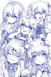  5girls ahoge animal_ears astraea_(atelierastraea) asymmetrical_horns bangs bell beret bow bowtie bun_cover club_hair_ornament commentary_request daifuku_(lamy_channel) demon_horns diamond_hair_ornament eyebrows_visible_through_hair fangs flower fox_ears hair_flower hair_ornament hat headphones headphones_around_neck heart heart-shaped_pupils heart_hair_ornament highres holofive hololive horn_bow horns jingle_bell lion_ears long_hair looking_at_viewer mano_aloe momosuzu_nene monochrome multiple_girls omaru_polka pointy_ears shirt shishiro_botan sleeveless sleeveless_shirt smile spade_hair_ornament symbol-shaped_pupils virtual_youtuber yukihana_lamy 