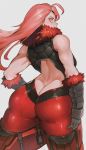  1girl absurdres ass at-100_beast_hunter from_behind fur_trim highres huge_ass ibuo_(ibukht1015) last_origin looking_back muscle muscular_female pink_eyes pink_hair solo thick_thighs thighs 