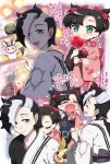  1boy 1girl black_hair blush bow brother_and_sister candy_apple closed_eyes commentary_request crying dusk_ball emolga food gen_5_pokemon gen_8_pokemon hair_bow hair_over_one_eye holding kurobe_sclock long_sleeves looking_back marnie_(pokemon) morpeko morpeko_(full) multicolored_hair multiple_views open_mouth piers_(pokemon) poke_ball pokemon pokemon_(creature) pokemon_(game) pokemon_swsh red_bow siblings tears teeth tongue two-tone_hair wavy_mouth younger 