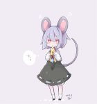  1girl animal_ears artist_name black_dress black_footwear bloomers blush bright_pupils capelet cheese commentary cosmicmind dated dress food full_body grey_hair holding holding_food jewelry jitome long_sleeves looking_at_viewer mouse_ears mouse_tail nazrin pendant red_eyes shirt shoes short_hair socks solo tail thought_bubble touhou underwear white_legwear white_pupils white_shirt 
