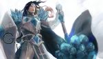  1boy armor black_hair chainmail gauntlets hammer highres league_of_legends long_hair male_focus papannola shield simple_background taric white_background 