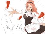  1girl alternate_costume braid enmaided gundam gundam_unicorn hairband hinotta ketchup_bottle looking_down maid marida_cruz open_mouth orange_hair parody sketch solo translated violet_eyes 